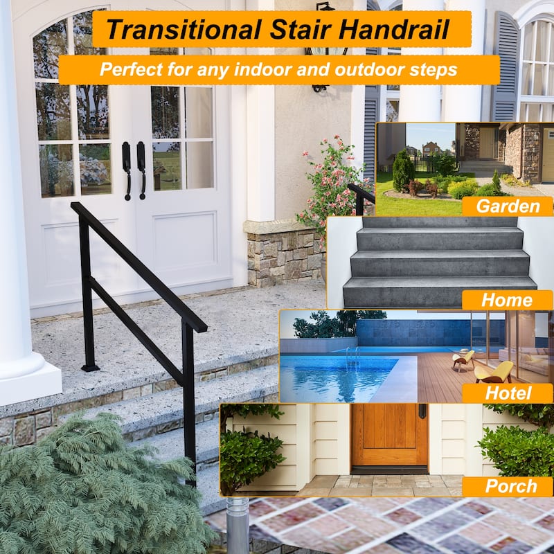 Wrought Iron Handrail 4-5Step Durable Stair Railing Indoor Outdoor Use