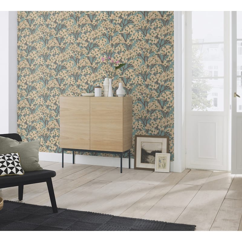 Rasch Stickley Sky Blue Tree Wallpaper