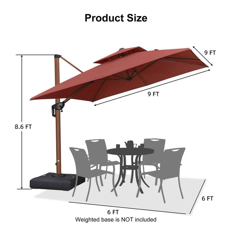 PURPLE LEAF 9 ft Square Wood Pattern Patio Cantilever Umbrella