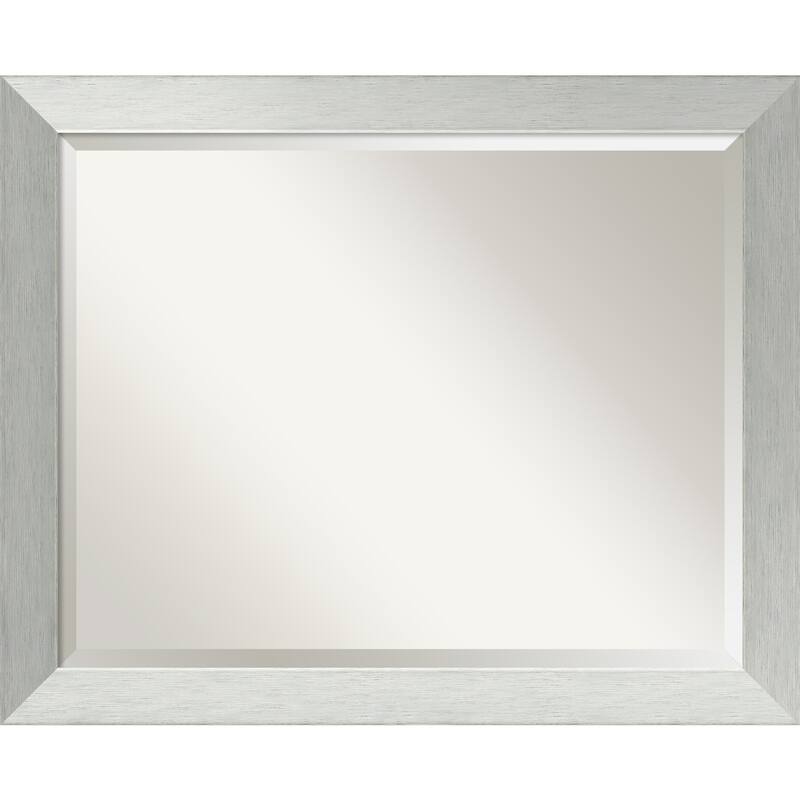 Beveled Wood Wall Mirror - Brushed Sterling Silver Frame - Outer Size: 32 x 26 in
