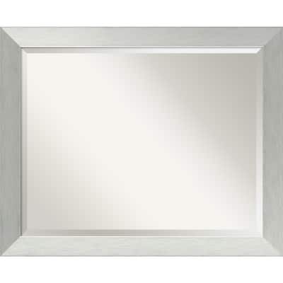 Beveled Wood Wall Mirror - Brushed Sterling Silver Frame - Outer Size: 32 x 26 in