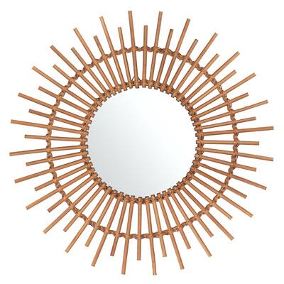DIA 28" Tulum Hand Made Rattan Frame Round Wall Mirror, Beige Decorative Sunburst Accent Boho Mirrors, Boho Decor for Bathroom