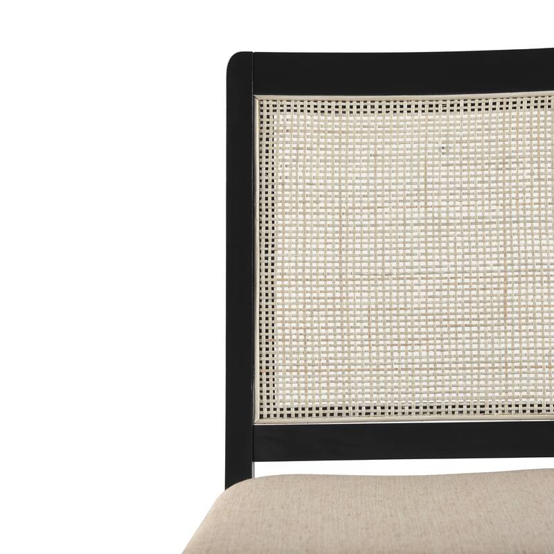 Set of 2 Modern Wood Material Dining Chair with Natural Rattan Black Beige