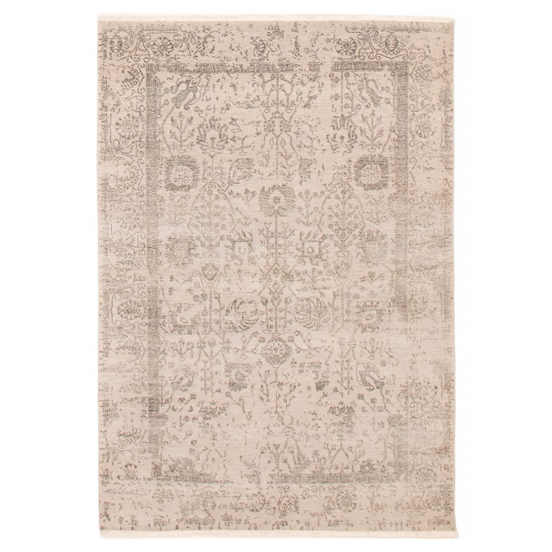 ECARPETGALLERY Hand-knotted Heritage Grey Silk, Wool Rug - 5'7 x 7'11 - Light Grey - 5'7 x 7'11