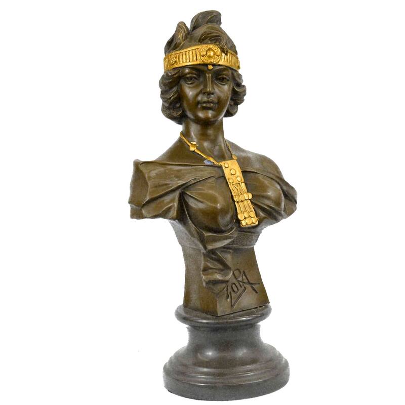 Art Nouveau Gold Patina Two Tone Beautiful Woman Bronze Sculpture Statue Figure