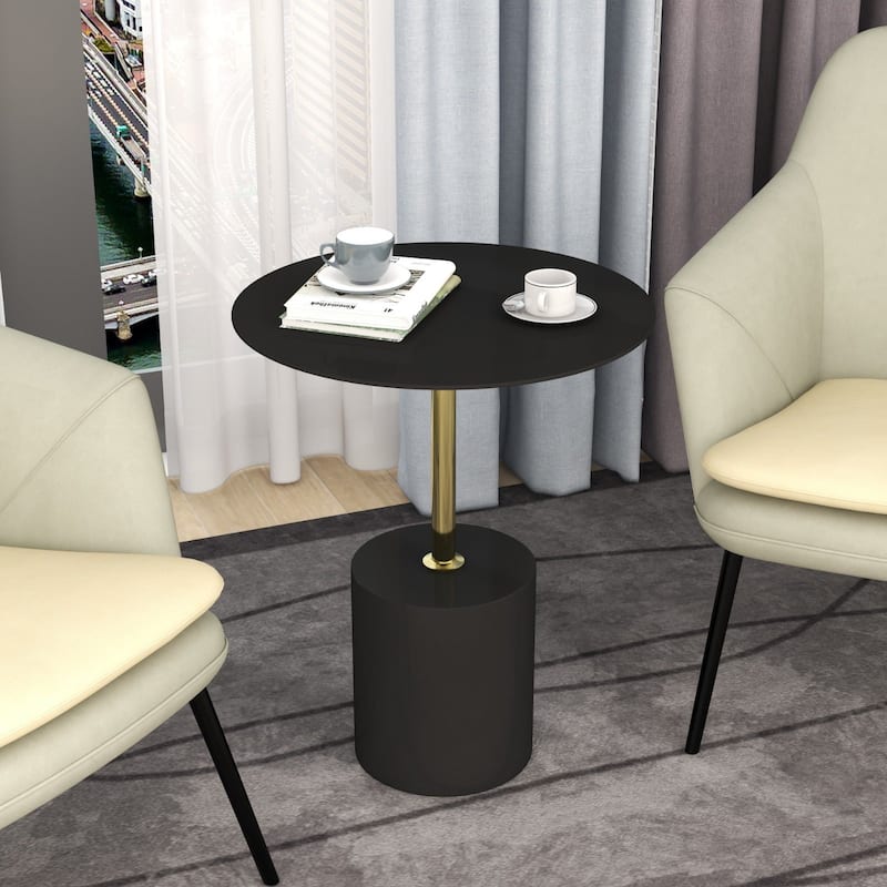 40-Inch Round Side Table in Stainless-Steel with Pedestal Base Accent End Table Malta Series