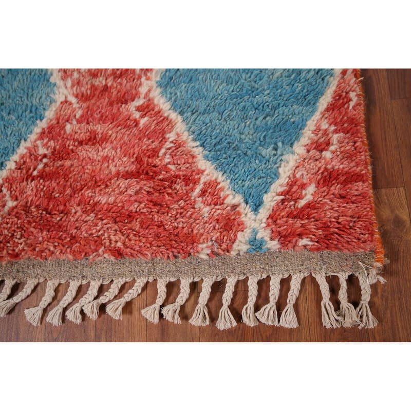 Orange & Blue Plush Moroccan Accent Rug Hand-Knotted Wool Carpet - 2'10" x 5'7"