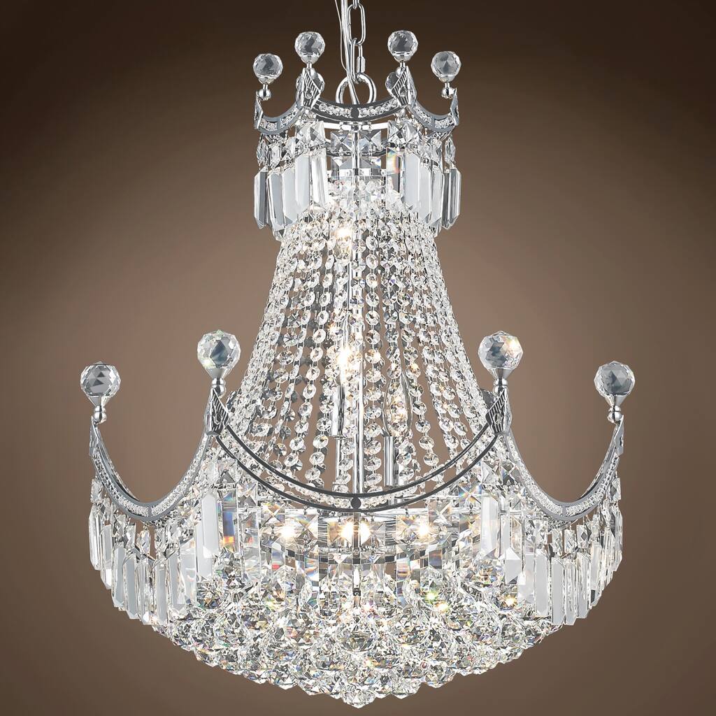 Royal Throne Design 9 Light 20" Chrome Chandelier With Clear European Crystals - 28.00