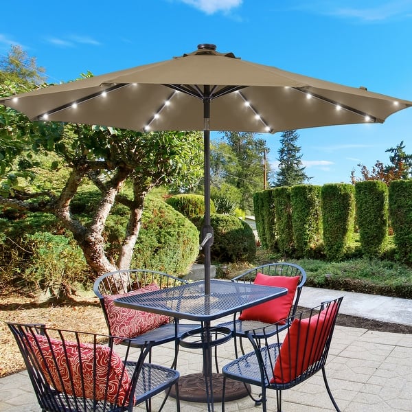 BONOSUKI LED Patio 9Ft Market Umbrella,Outside Deck Table Umbrella - Khaki