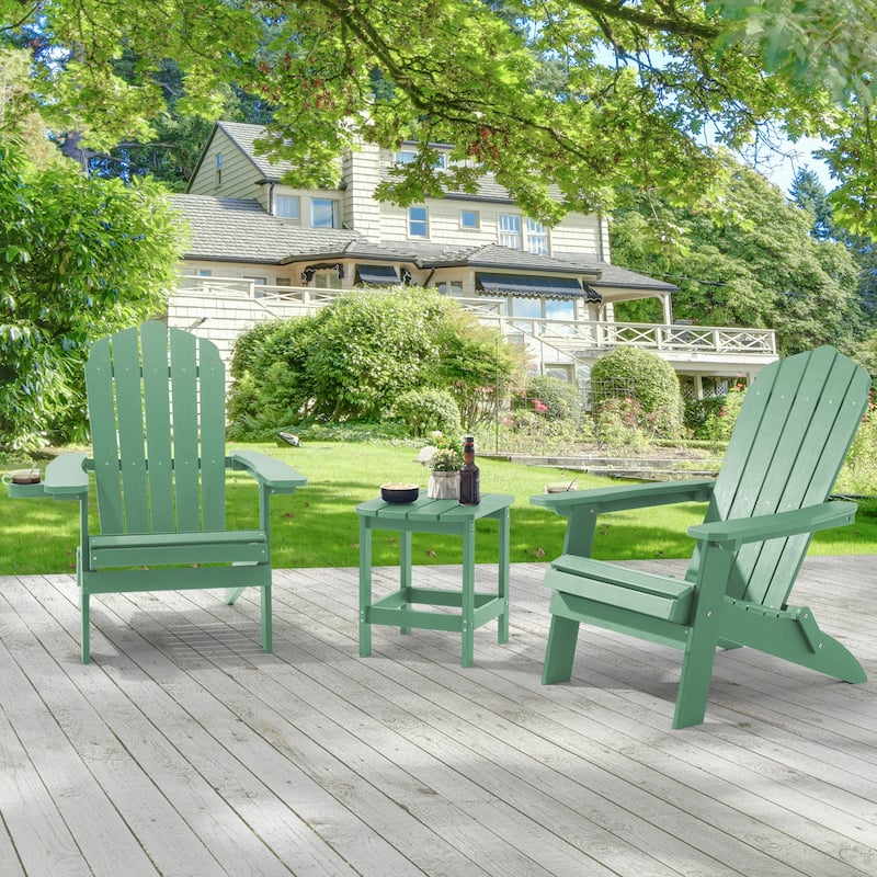 LIVOOSUN Outdoor Folding Adirondack Chair w/Cup Holder Set of 2 or 4 - Dark Green - 2 Pieces