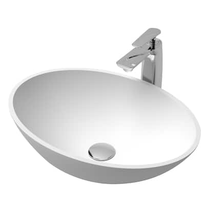 Modern Stone Resin Vessel Sink Matte White Minimalist Art Sink