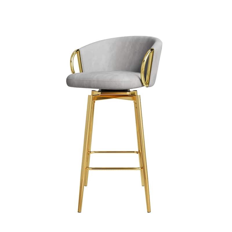 Velvet Bar Chair Set of 2, 360° Swivel Bar Chairs with Metal Legs, Upholstered Counter Height Bar Chairs w/Anti Slip Pads