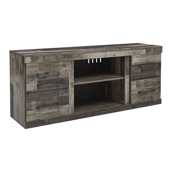 Derekson Casual Large TV Stand w/Fireplace Option, Antique Brass Finish. Opens flyout.