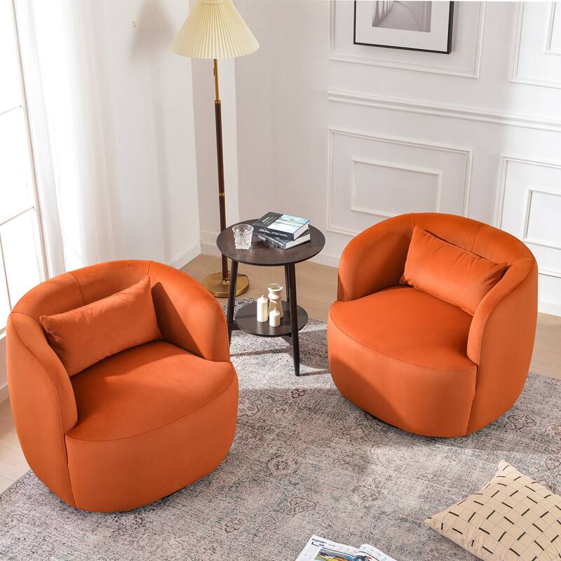 KINWELL 34" Wide Velvet Upholstered Swivel Accent Chair with Toss Pillow