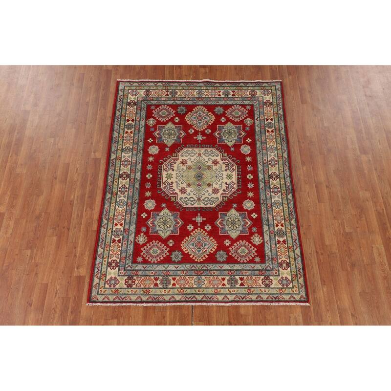 Red Kazak Oriental Area Rug Bedroom Hand-Knotted Wool Carpet - 5'0" x 6'9"