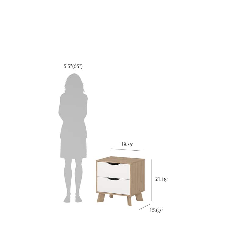 Porch & Den Ikast 2 Drawer Nightstand, Jackson Hickory/White