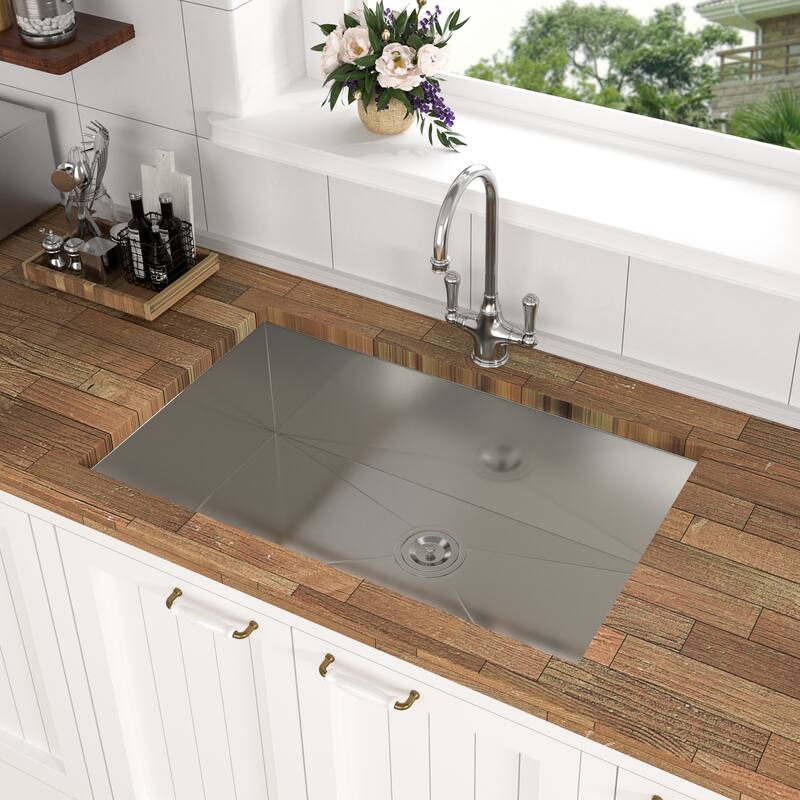 Undermount 16 Gauge Single Bowl Stainless Steel Kitchen Sink in Brushed Nickel