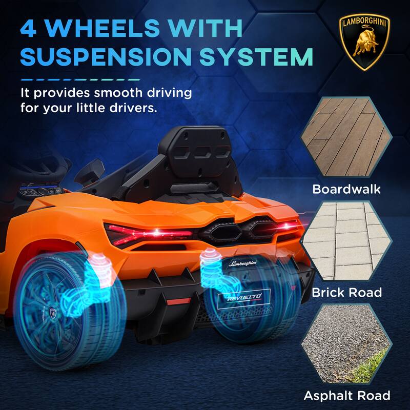 Lamborghini Revuelto Licensed 12V Kids Electric Car, Hydraulic Doors, Remote Control, 3 Speeds, Music & Lights