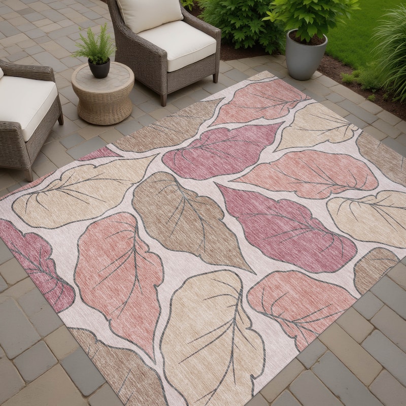 Machine Washable Indoor/ Outdoor Contemporary Floral Chantille Rug - Blush - 10' x 14'