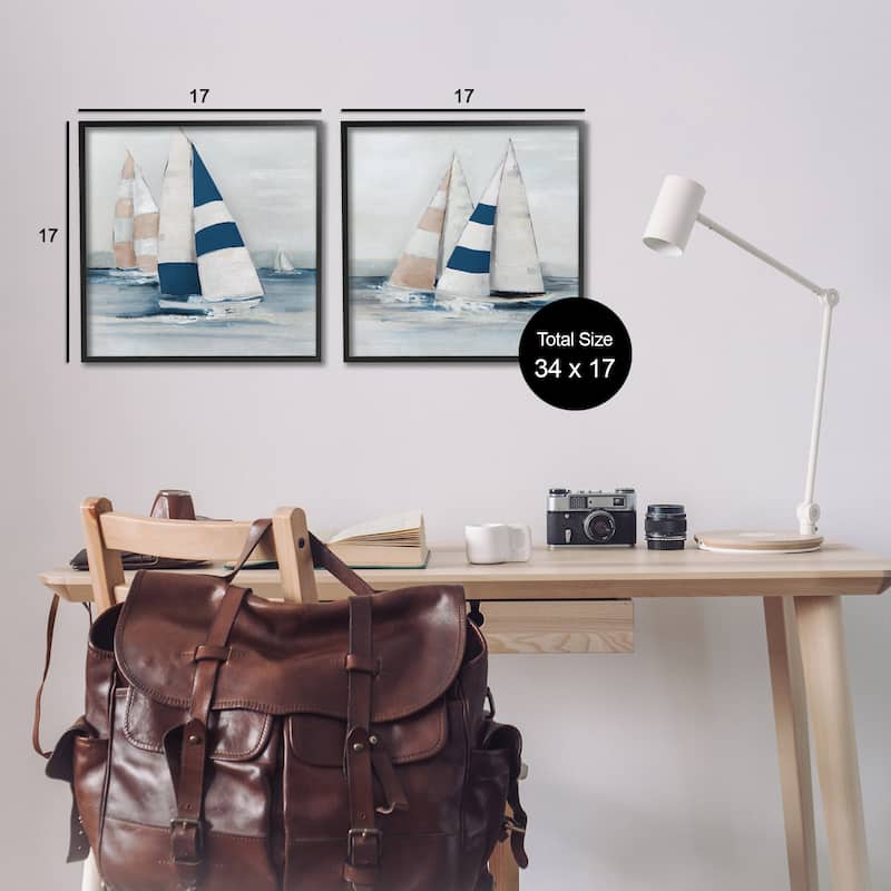 Stupell Sailboat Fleet Voyage Framed Giclee Art Design By Sally Swatland (Set of 2)