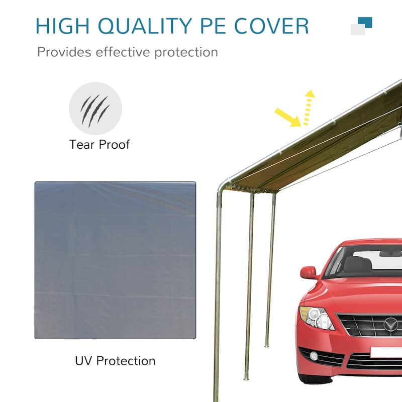 Outsunny 10' x 20' Heavy Duty Carport Awning Canopy with Included Anchor Kit & Weather-Resistant PE Roof
