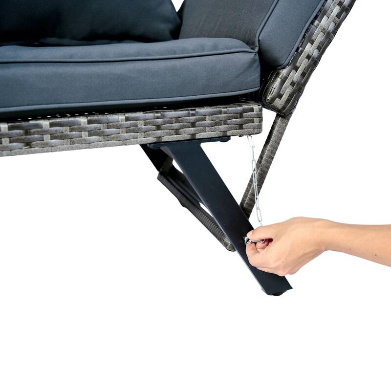 Grey Wicker Foldable Bench Patio Backyard Conversation Set