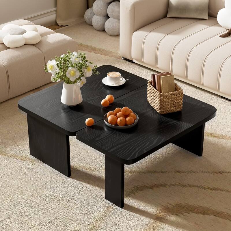 Modern Minimalist Rectangle Coffee Table with Splicing Design, Multifunctional Combination Table for Living Room