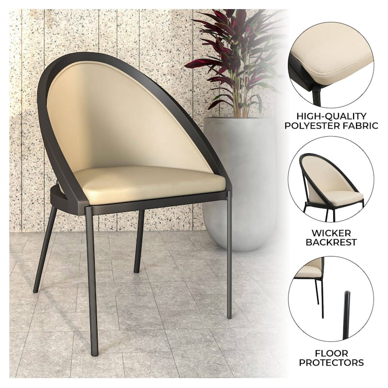 Urbane Dining Chair in Vinyl Fabric with Curved Back and Stainless Steel Legs Set of 2