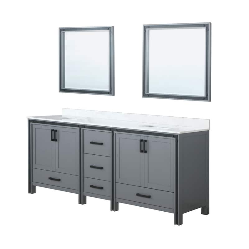 Ziva 84 in W x 22 in D White Double Bath Vanity, White Quartz Top and 34 in Mirrors