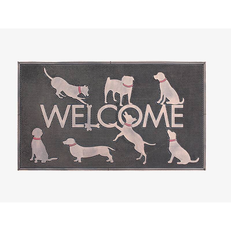A1HC Rubber Pin 18” X 30” for Outdoor Entrance, Fun Designed Floor, Welcome Mats for Front Door Indoor Non-Slip Backing - Dogs Playing