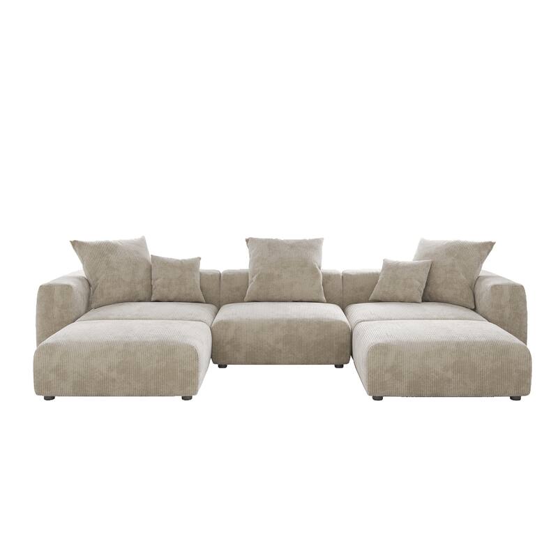 141''Modular Sectional Sofa, Corduroy 5 Seater Upholstered Sofa Couch with 5 Pillows, Convertible Couch Deep Seat Couches