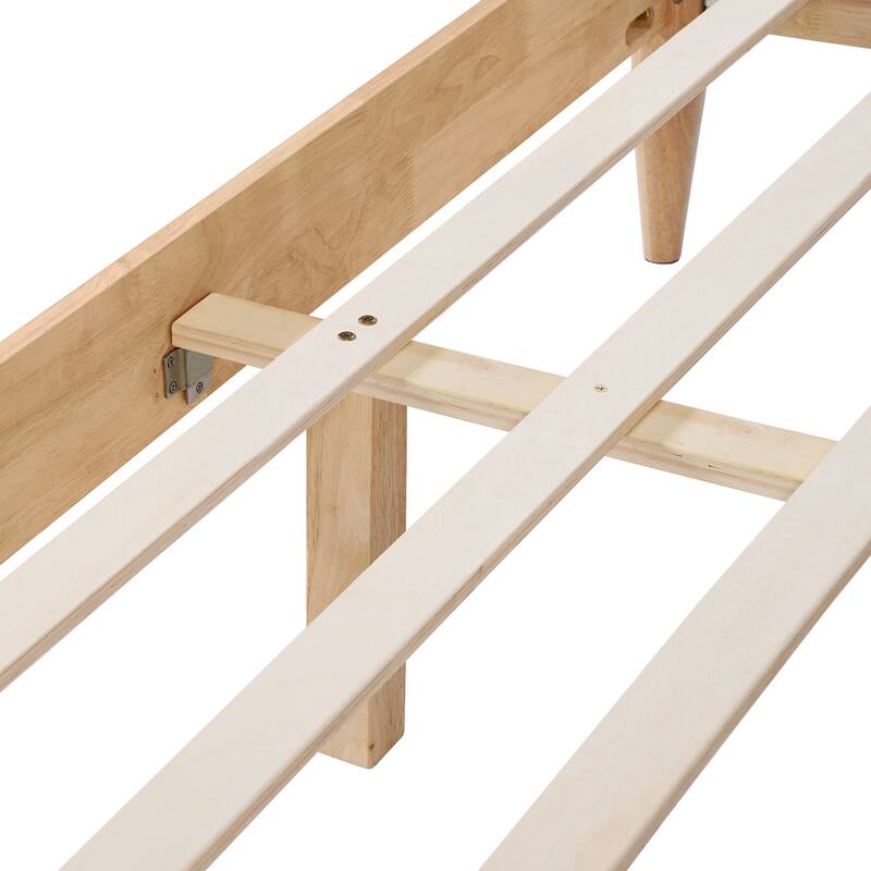 Queen Size Solid Wood Bed Frame with Upholstered Headboard, Ivory