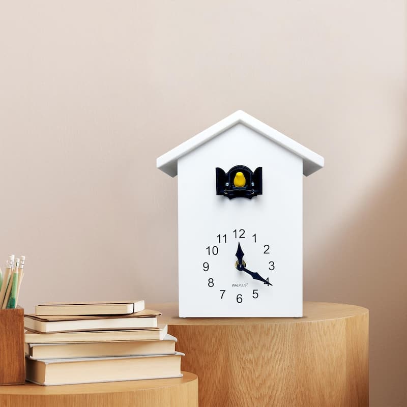 Walplus White Minimalist Cuckoo Clock Colorful Window 4 Changeable Birds