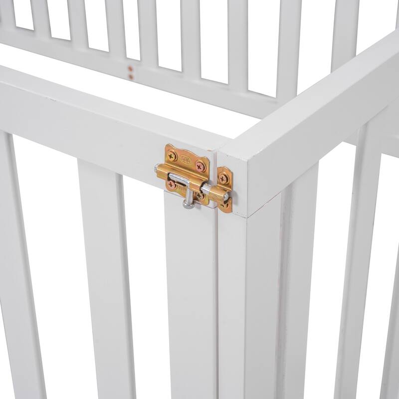 Versatile Wooden Floor Bed Frame without Slats, Solid Pinewood Kids Bed Frame with Fence and Door
