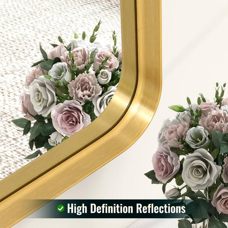 Organnice Rectangular Aluminum Framed Modern Rounded Wall Mount Mirror