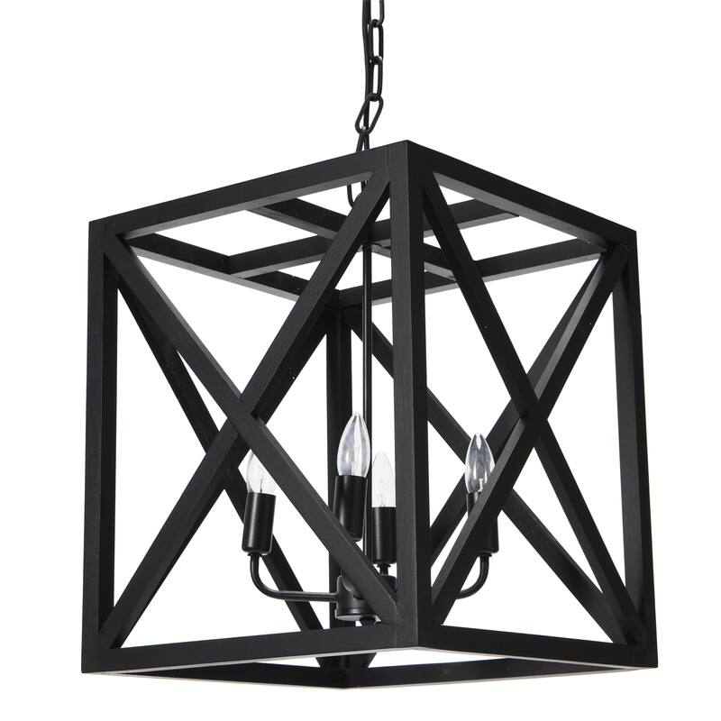 Rectangular Wood & Metal Pendant Light
