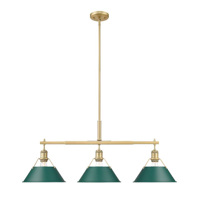 Yep by Golden Lighting Orwell 3-light Island Light in Brushed Champagne Brass and Pine Green shade - 3 Light Linear Pendant