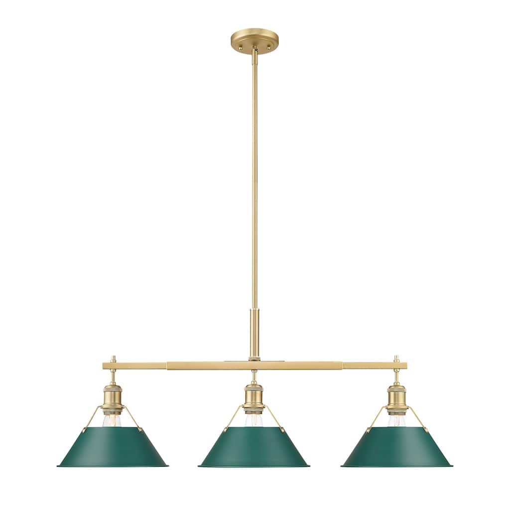 Yep by Golden Lighting Orwell 3-light Island Light in Brushed Champagne Brass and Pine Green shade - 3 Light Linear Pendant