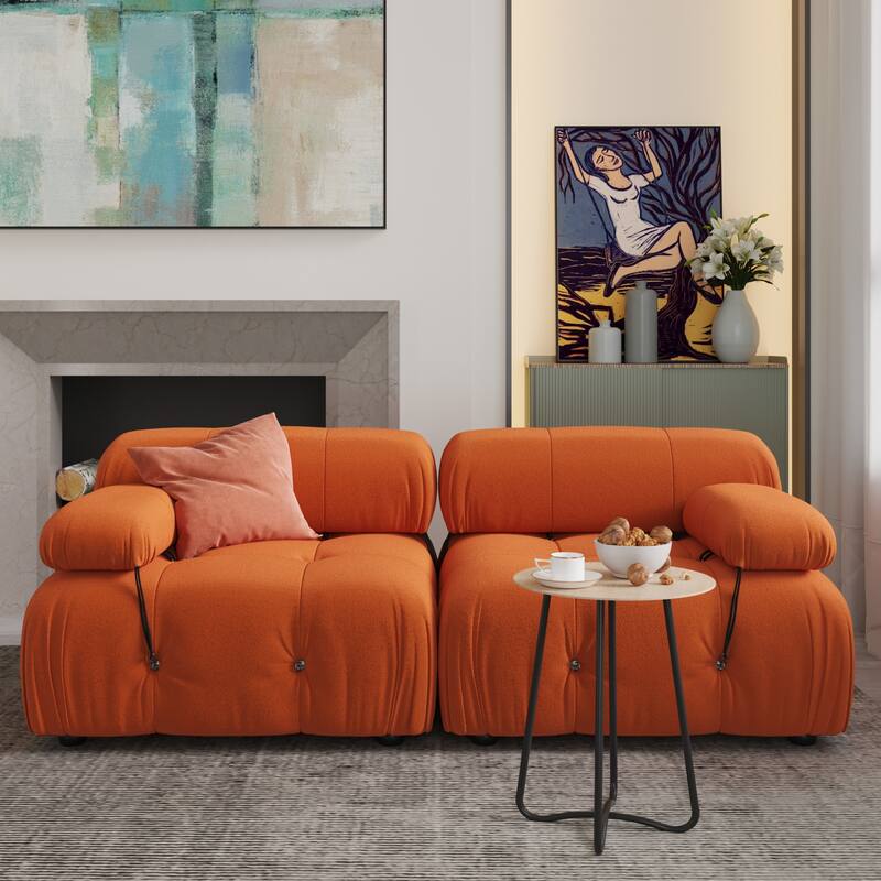 Modern Loveseat Couch Teddy Sectional Sofa - Orange
