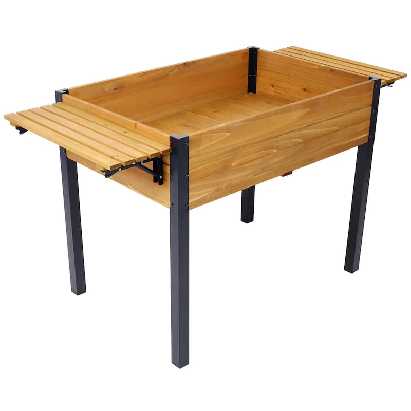 Raised Garden Bed, Metal Leg Wood Planter Boxes with Folding Storage Shelf,Elevated Planter Box