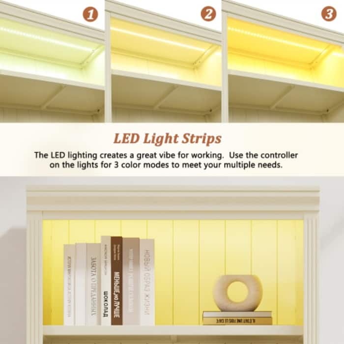 83.4" Tall Bookcase with Light Strip - 5-Tier Adjustable Shelves, CD/Book Storage