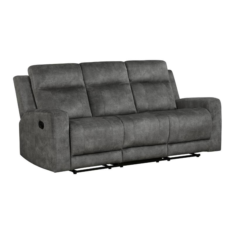 Tesy Manual Double Reclining Sofa, Dark Gray Brown Microfiber, 80 Inch