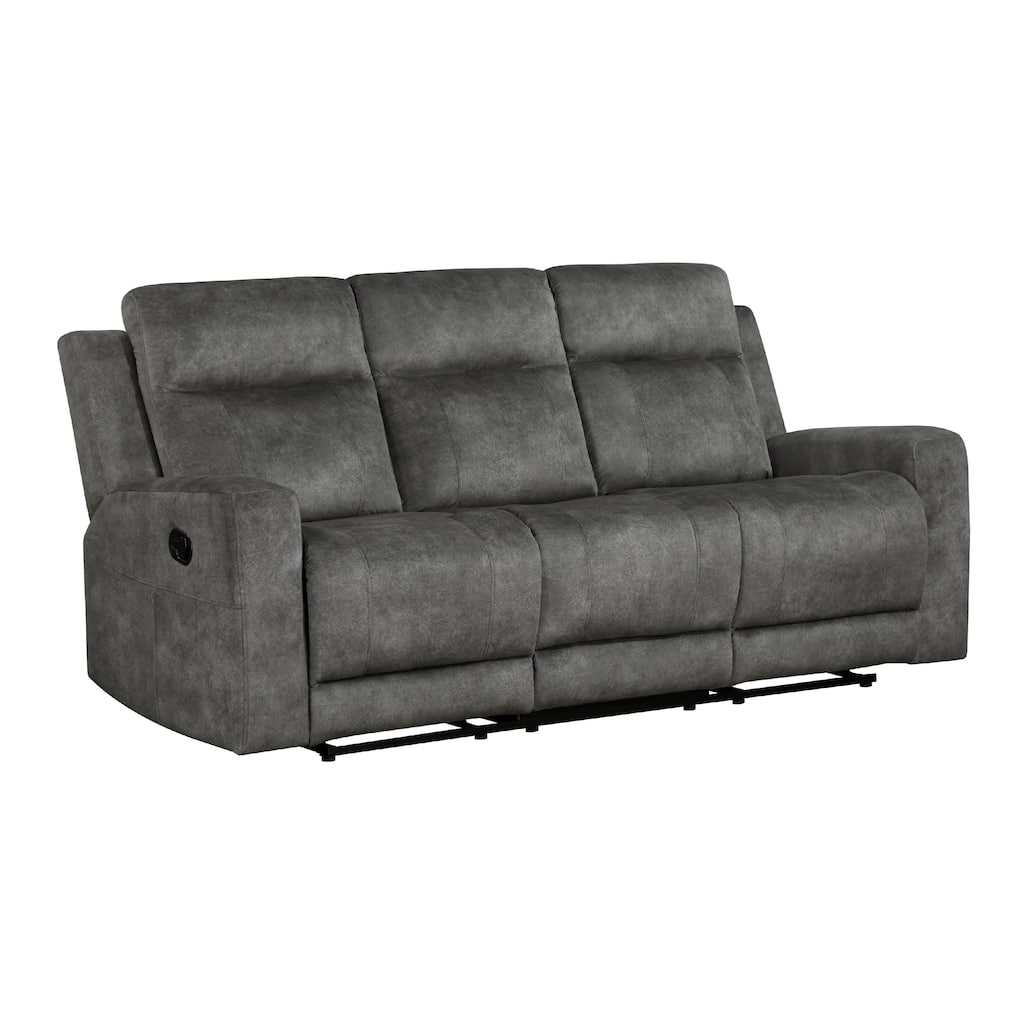 Tesy Manual Double Reclining Sofa, Dark Gray Brown Microfiber, 80 Inch