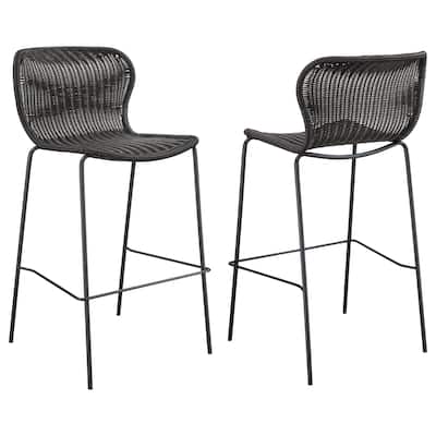 Upholstered Stools with Footrest (Set of 2) Brown and Sandy Black