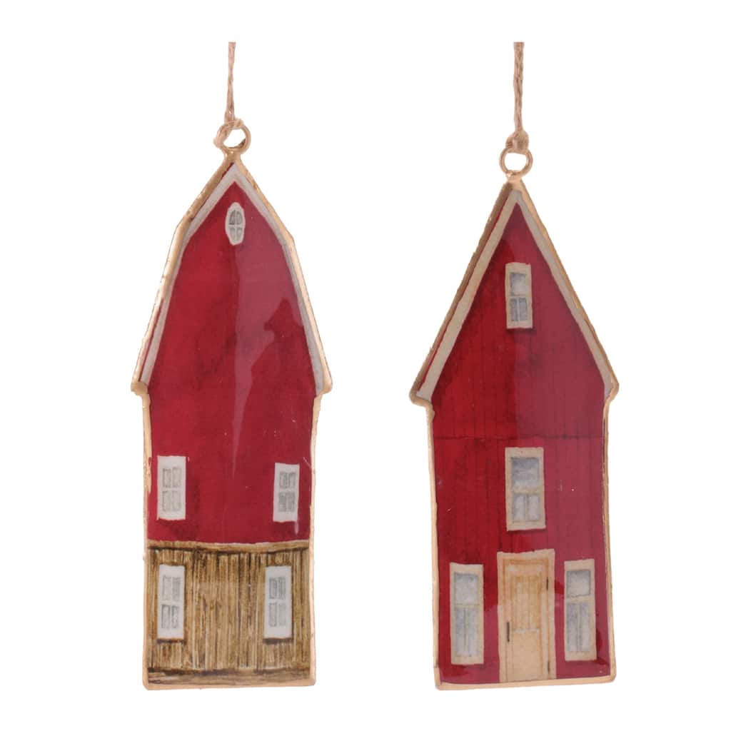 Iron Barn and House Ornament Set of 12