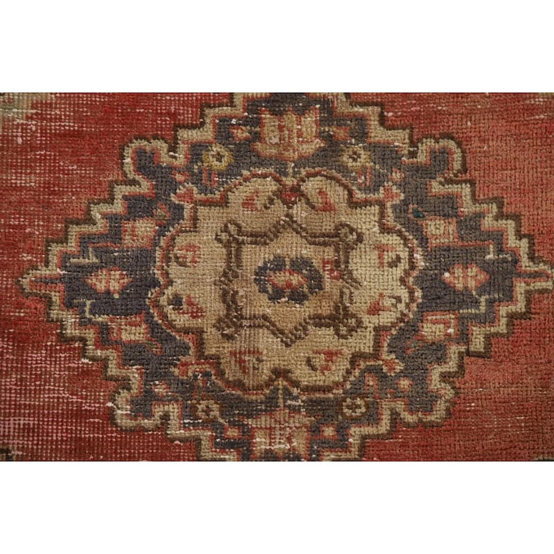 Geometric Tabriz Persian Vintage Runner Rug Handmade Wool Carpet - 2'4"x 8'6"