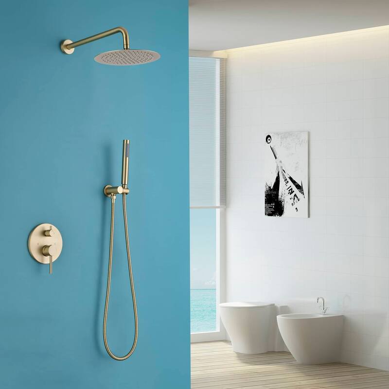 Wall Mounted Shower Faucet With Handheld Sprayer 10 Inch Shower Head Combo Set Modern Rainfall Shower System With Hand Shower