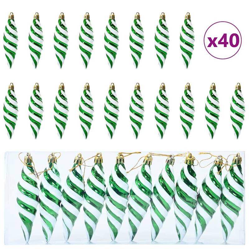 vidaXL Christmas Spiral Shape Ball 40 pcs Green - 1.2 x 4.3 inch (W x H)