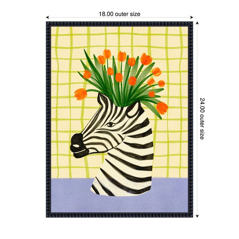 Kate and Laurel Sylvie Zebra Vase Framed Canvas by Nikita Jariwala