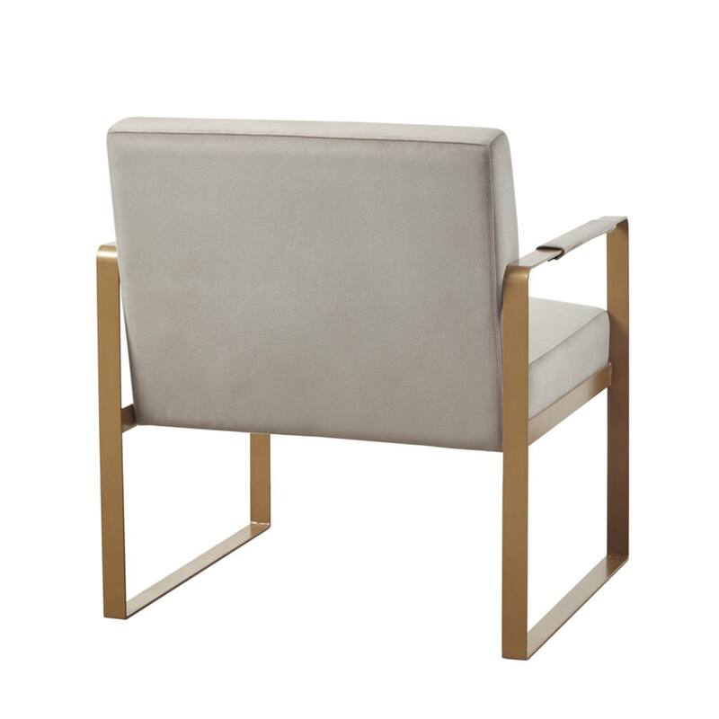 Roomfitters Modern Accent Chair with Gold Metal Frame, Upholstered Lounge Chair with Padded Arms and Plush Seat, Beige
